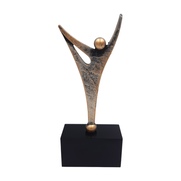 Gymnastik statuette - 20 cm - bronzelook med sokkelskilt til gravering