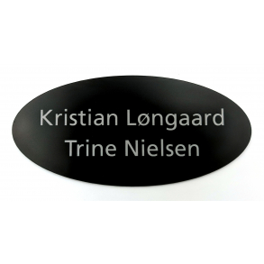 Sort skilt med slvgr tekstfarve - Oval