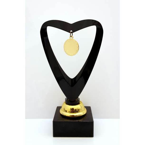 Elegant sort hjertepokal med medalje 21,5 cm hjde