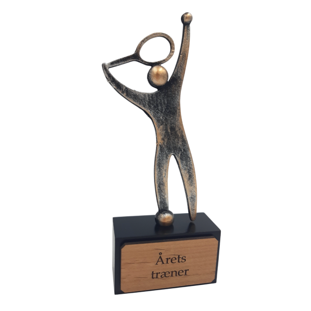 Tennis statuette, 20 cm, bronzelook med graveret trskilt