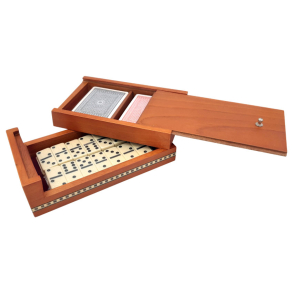 Trske med 2 kortspil samt Domino brikker