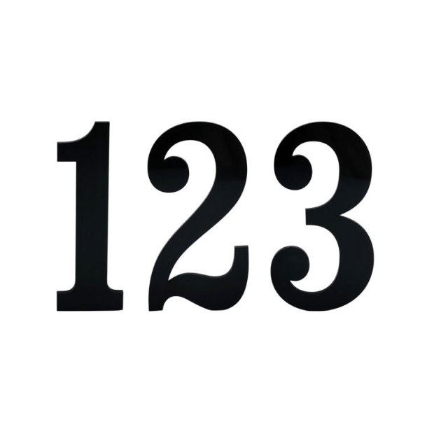 Antik husnummer i Blank sort akryl 10-30 cm