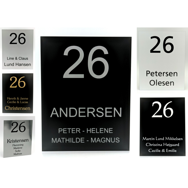 Elegant d�rskilt i akryl med navn og husnummer &ndash; flere farvevarianter