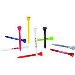 Golf tee i birk med reklametryk og logo til golfklubber og turneringer