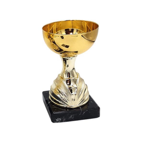 Guldbue guldpokal til 3. plads uden l�g, 14,5 cm h�j, med sort marmorsokkel
