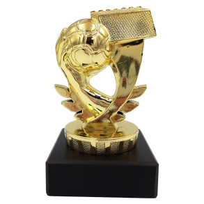 H�ndbold statuette i guld p� marmorsokkel 9,5 cm