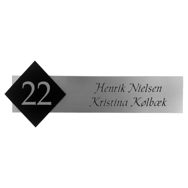 Moderne aflangt skilt i aluminium look 90x260 mm med husnummer