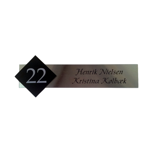 Moderne aflangt skilt i st�l look 90x260 mm med husnummer