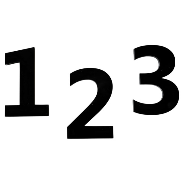 Blank sort MINI husnummer i blank sort akryl 2&ndash;8 cm