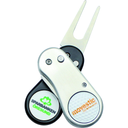 Pitchfork PF 500 i metal eller sort med logo og markeringsknap til golf