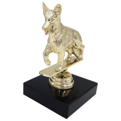 Sch�ferhund statuette p� sort marmorsokkel med gravering 12 cm