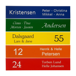 Signal skilt i 5 farver � navneskilt og postkasseskilt