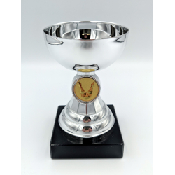 Mini Kegle slv pokal, 12,5 cm, med skl og aktivitetsemblem 