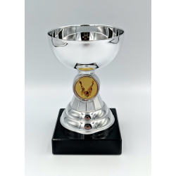 Mini Kegle slv pokal, 12,5 cm, med skl og aktivitetsemblem 