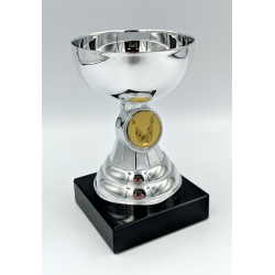 Mini Kegle slv pokal, 12,5 cm, med skl og aktivitetsemblem 
