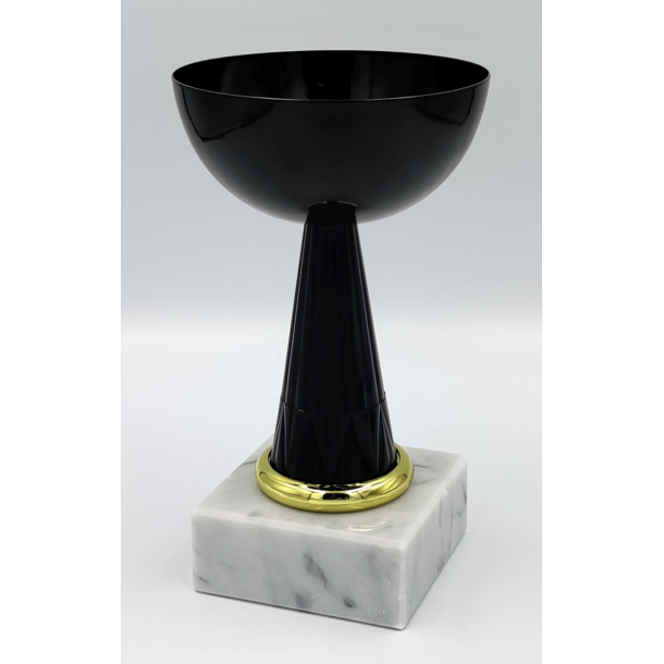 Sort Krone-pokal med guldb�nd og lys marmorsokkel