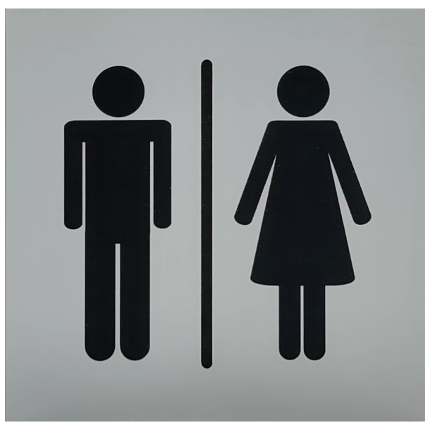 Firkantet toiletskilt med piktogram Mand | Dame