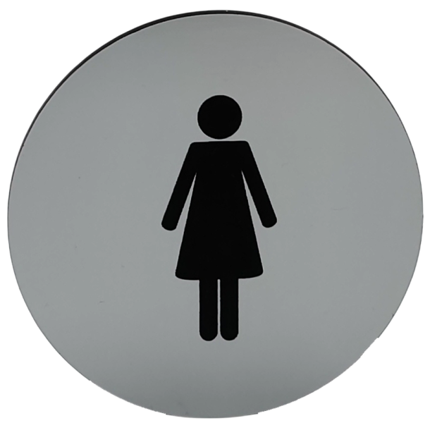 Rundt toiletskilt med piktogram Dame