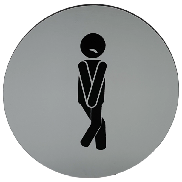 Rundt toiletskilt med piktogram Mand tr&aelig;ngende