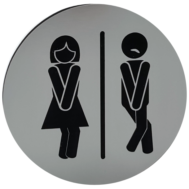 Rundt toiletskilt med piktogram Mand | Dame tr&aelig;ngende