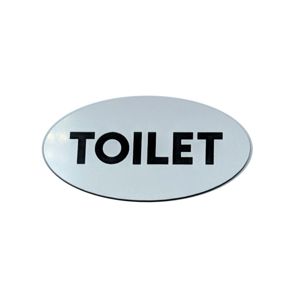 Toilet skilt oval  - 2 strrelser Aluminium look med sort tekst
